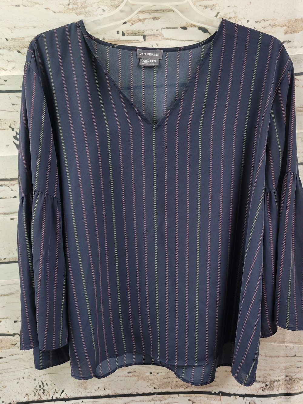 Van Heusen Navy Striped V-Neck Blouse